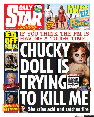 Daily Star Sunday Newspaper Front Page (UK) for 30 January 2022