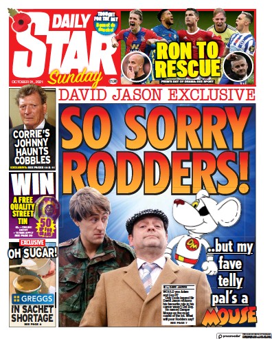 Daily Star Sunday Newspaper Front Page (UK) for 31 October 2021