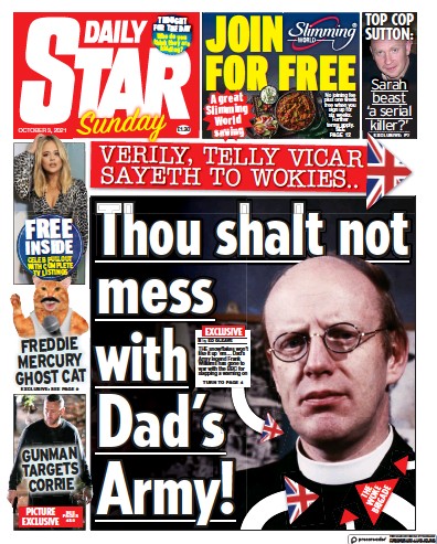 Daily Star Sunday Newspaper Front Page (UK) for 3 October 2021