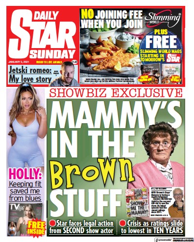 Daily Star Sunday Newspaper Front Page (UK) for 3 January 2021