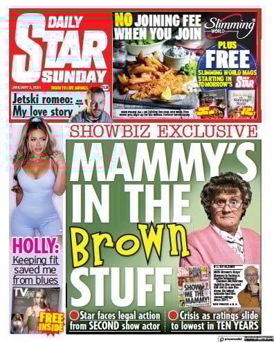 Daily Star Sunday Newspaper Front Page (UK) for 3 January 2021