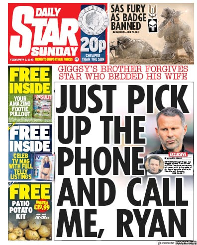 Daily Star Sunday Newspaper Front Page (UK) for 3 February 2019