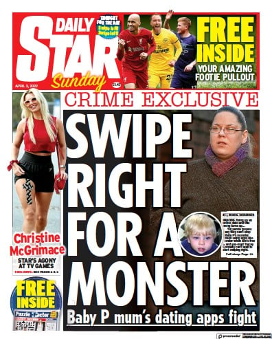 Daily Star Sunday Newspaper Front Page (UK) for 3 April 2022