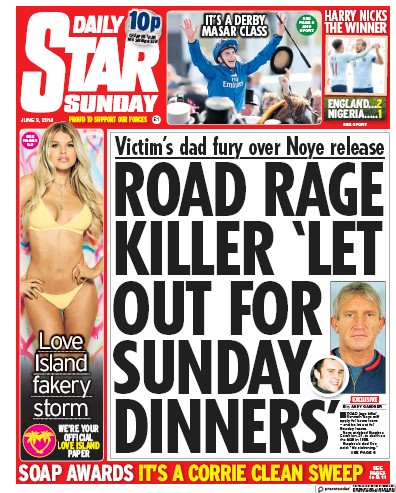 Daily Star Sunday Newspaper Front Page (UK) for 3 June 2018
