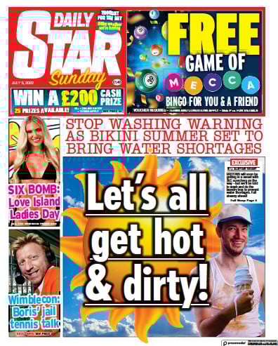 Daily Star Sunday Newspaper Front Page (UK) for 3 July 2022