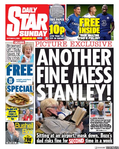 Daily Star Sunday Newspaper Front Page (UK) for 4 October 2020