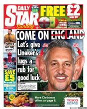 Daily Star Sunday (UK) Newspaper Front Page for 4 December 2022