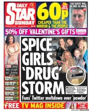Daily Star Sunday (UK) Newspaper Front Page for 4 February 2018