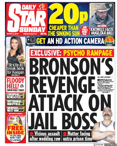 Daily Star Sunday Newspaper Front Page (UK) for 4 March 2018