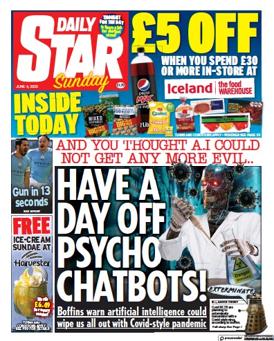 Daily Star Sunday Newspaper Front Page (UK) for 4 June 2023