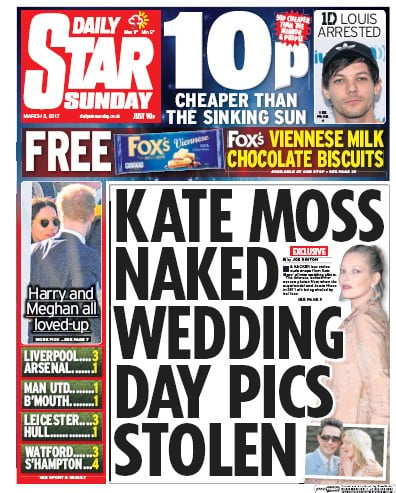 Daily Star Sunday Newspaper Front Page (UK) for 5 March 2017