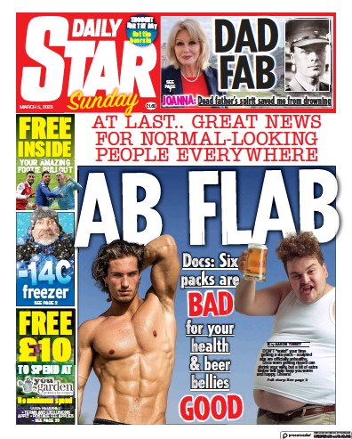 Daily Star Sunday Newspaper Front Page (UK) for 5 March 2023
