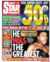 Daily Star Sunday (UK) Newspaper Front Page for 5 June 2016