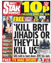 Daily Star Sunday (UK) Newspaper Front Page for 6 November 2016