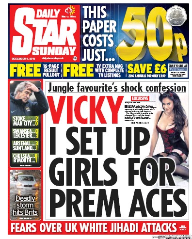 Daily Star Sunday Newspaper Front Page (UK) for 6 December 2015