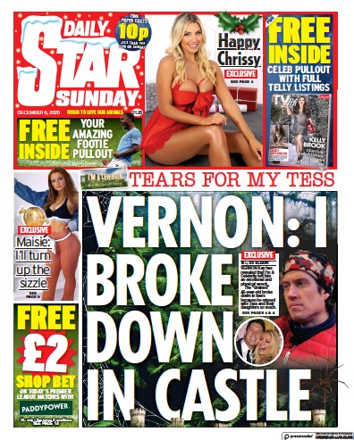 Daily Star Sunday Newspaper Front Page (UK) for 6 December 2020