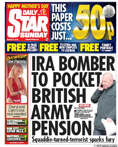 Daily Star Sunday Newspaper Front Page (UK) for 6 March 2016