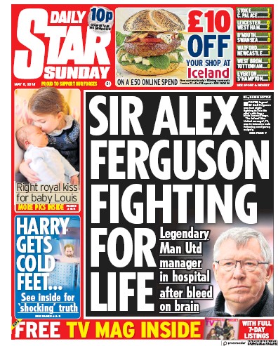 Daily Star Sunday Newspaper Front Page (UK) for 6 May 2018