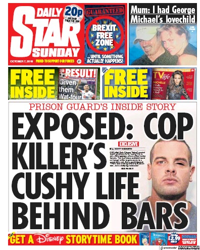 Daily Star Sunday Newspaper Front Page (UK) for 7 October 2018