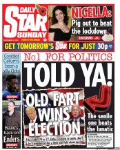 Daily Star Sunday (UK) Newspaper Front Page for 8 November 2020