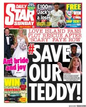 Daily Star Sunday (UK) Newspaper Front Page for 8 August 2021