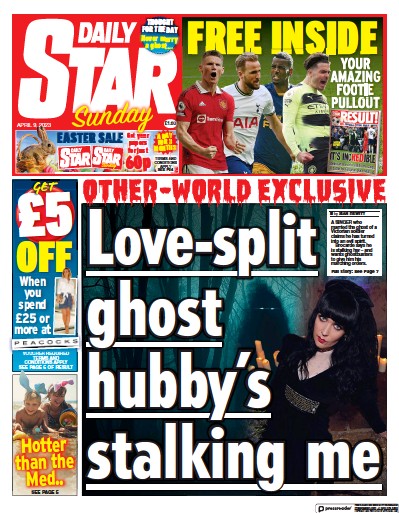 Daily Star Sunday Newspaper Front Page (UK) for 9 April 2023