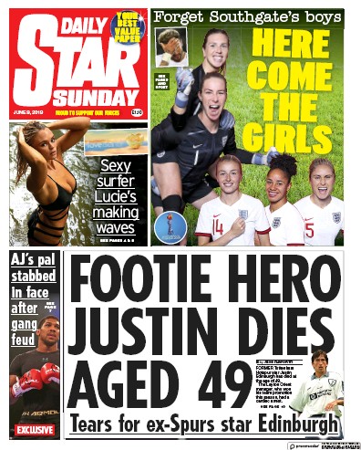 Daily Star Sunday Newspaper Front Page (UK) for 9 June 2019
