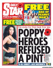 Daily Star Sunday (UK) Newspaper Front Page for 10 November 2012