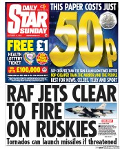 Daily Star Sunday (UK) Newspaper Front Page for 11 October 2015
