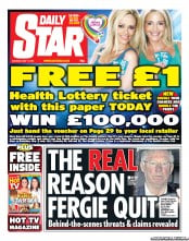Daily Star Sunday (UK) Newspaper Front Page for 11 May 2013