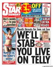 Daily Star Sunday Newspaper Front Page (UK) for 12 January 2014