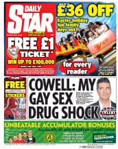 Daily Star Sunday (UK) Newspaper Front Page for 12 April 2014