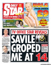 Daily Star Sunday Newspaper Front Page (UK) for 13 October 2012