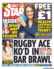 Daily Star Sunday (UK) Newspaper Front Page for 13 July 2013