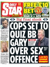 Daily Star Sunday (UK) Newspaper Front Page for 13 September 2014