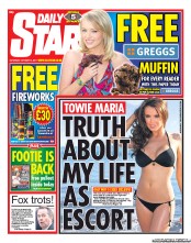 Daily Star Sunday (UK) Newspaper Front Page for 15 October 2011