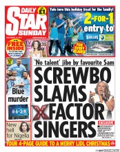 Daily Star Sunday Newspaper Front Page (UK) for 15 December 2013