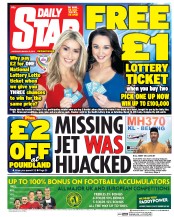 Daily Star Sunday (UK) Newspaper Front Page for 15 March 2014