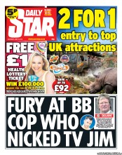Daily Star Sunday (UK) Newspaper Front Page for 15 June 2013