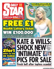Daily Star Sunday (UK) Newspaper Front Page for 15 September 2012