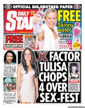Daily Star Sunday (UK) Newspaper Front Page for 17 September 2011