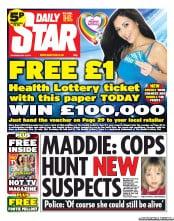 Daily Star Sunday Newspaper Front Page (UK) for 18 May 2013