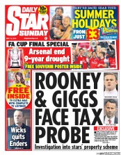 Daily Star Sunday Newspaper Front Page (UK) for 18 May 2014