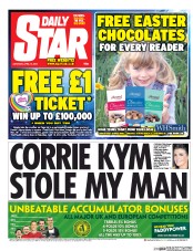Daily Star Sunday (UK) Newspaper Front Page for 19 April 2014