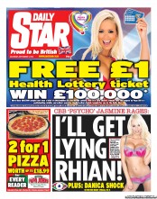 Daily Star Sunday (UK) Newspaper Front Page for 1 September 2012