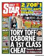 Daily Star Sunday Newspaper Front Page (UK) for 20 October 2012