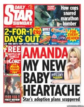 Daily Star Sunday (UK) Newspaper Front Page for 21 April 2013