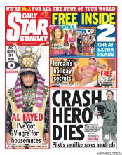 Daily Star Sunday Newspaper Front Page (UK) for 21 August 2011