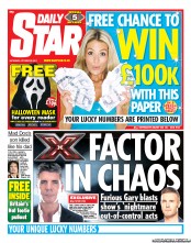 Daily Star Sunday Newspaper Front Page (UK) for 22 October 2011