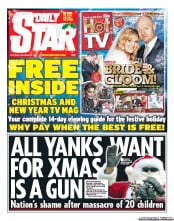 Daily Star Sunday (UK) Newspaper Front Page for 22 December 2012
